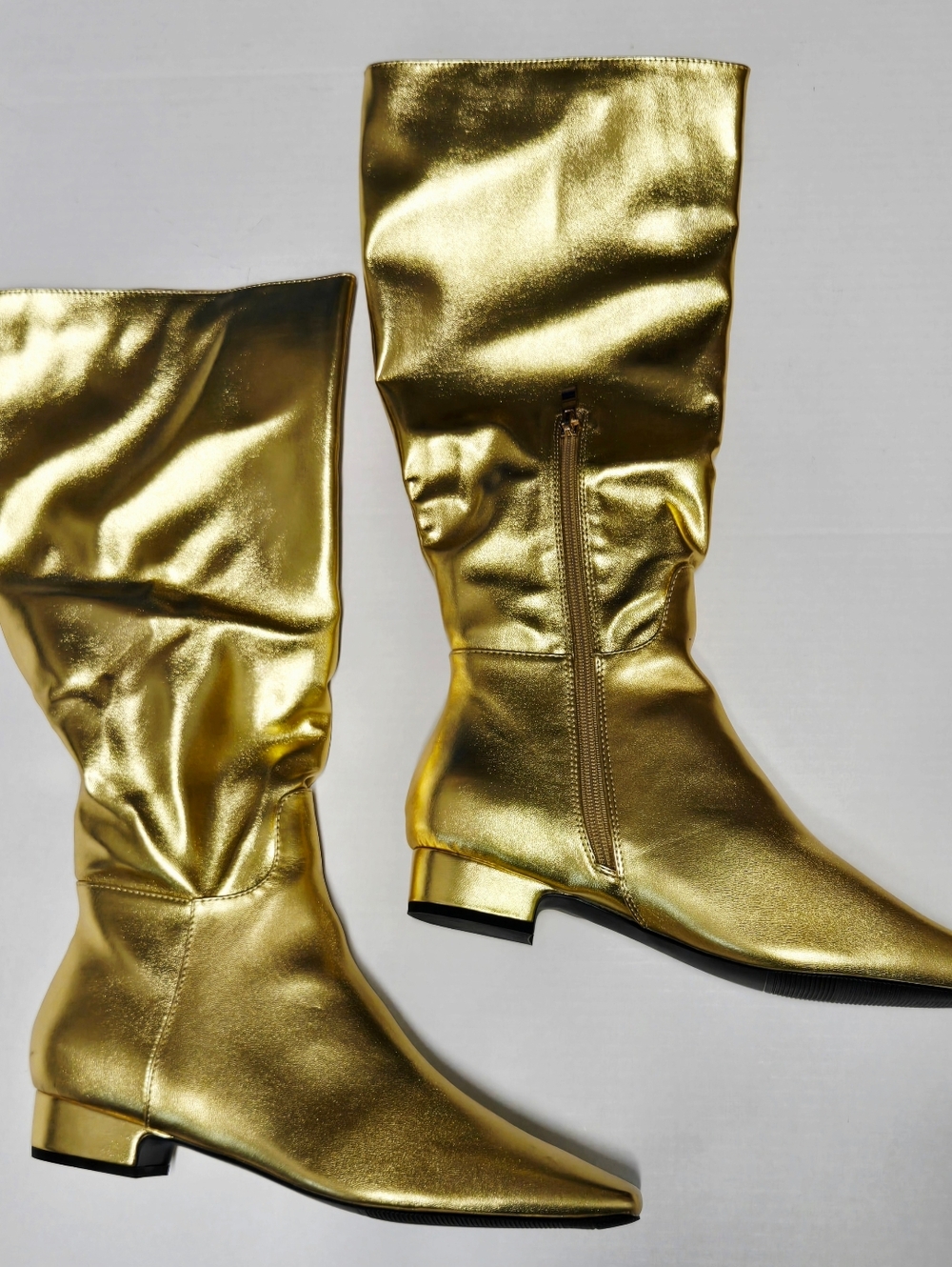 Beauty Cry Gold Metallic Knee High Boots Square Toe Low Heel Riding Boots 10.5 - Picture 5 of 12
